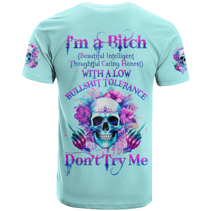 Flower Skull Angel T-Shirt I'm A Bitch With A Flow Bullshit Tolerance Graphic Tee