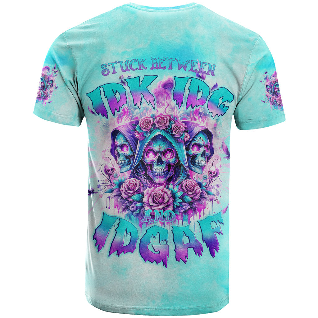 Flower Skull Angel T-Shirt Stuck Between IDK IDC and IDGAF Graphic Tee