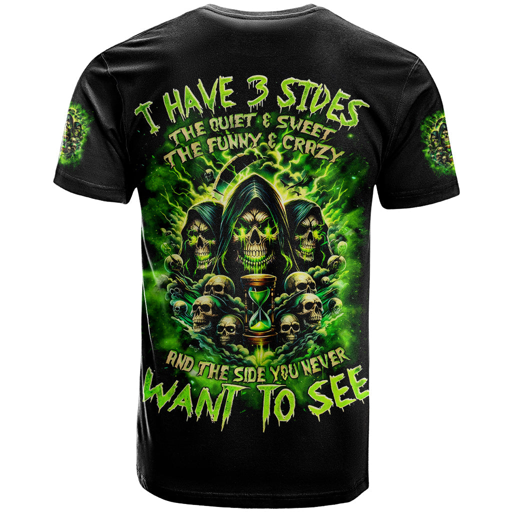 Flame Skull T-Shirt I Have 3 Sides Quite Sweet Funny Crazy Graphic Tee