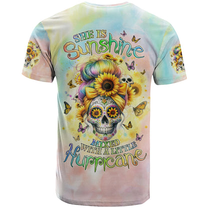 Sunflower Skull T-Shirt She Is Sunshine Mixed With A Little Hurricane Graphic Tee