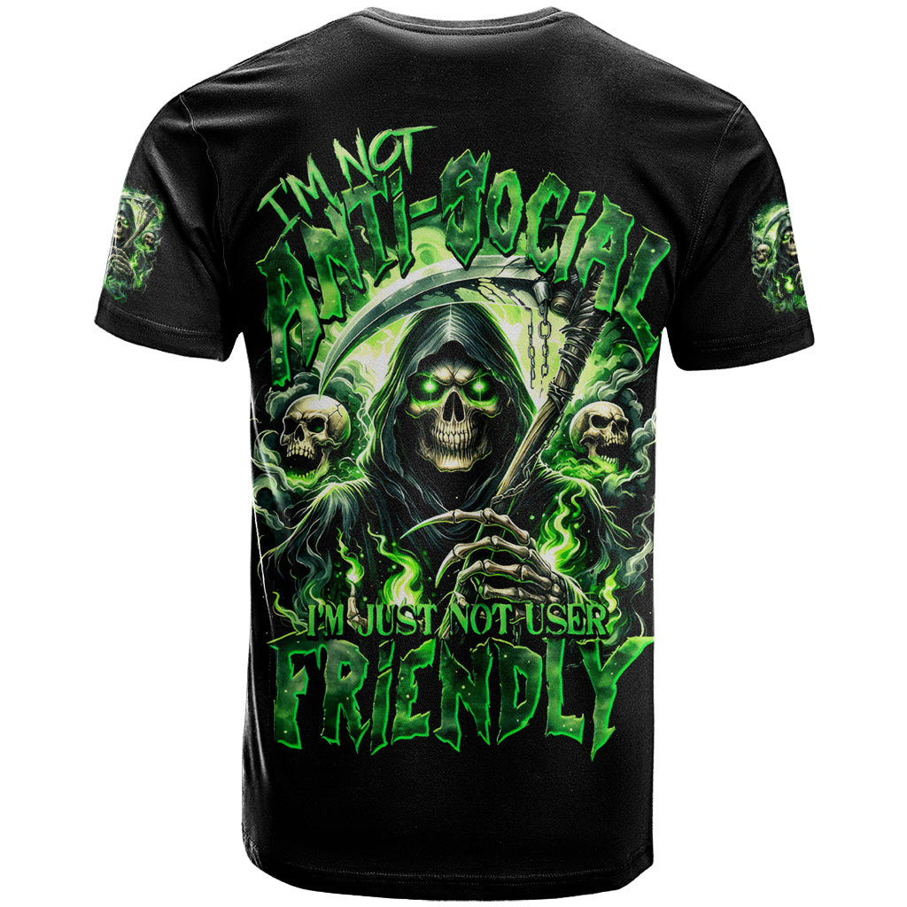 Flame Reaper Skull T-Shirt I'm Not Anti Social I'm Just Not User Friendly Graphic Tee