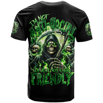 Flame Reaper Skull T-Shirt I'm Not Anti Social I'm Just Not User Friendly Graphic Tee