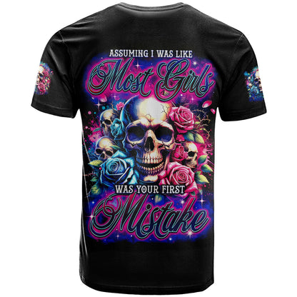 Rose Skull T-Shirt Assuming I Was Like Most Girls Was Your First Mistake Graphic Tee
