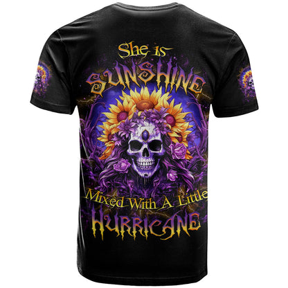 Sunflower Skull T-Shirt She Is Sunshine Mixed With A Little Hurricane Graphic Tee