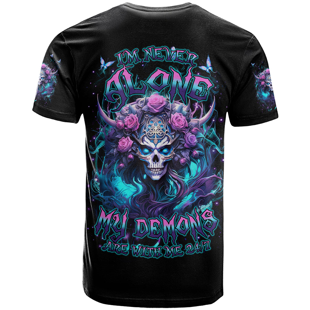 Rose Skull T-Shirt I'm Never Alone My Demons Are With Me 24/7 Graphic Tee