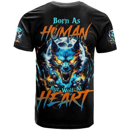 Wolf Skull T-Shirt Born As Human But Wolft At Heart Graphic Tee