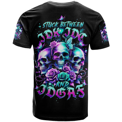 Rose Skull T-Shirt Stuck Between IDK IDC And IDGAF Graphic Tee