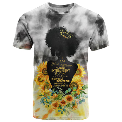 I Am Black Queen T-Shirt Flowers Retro Style Graphic Tee