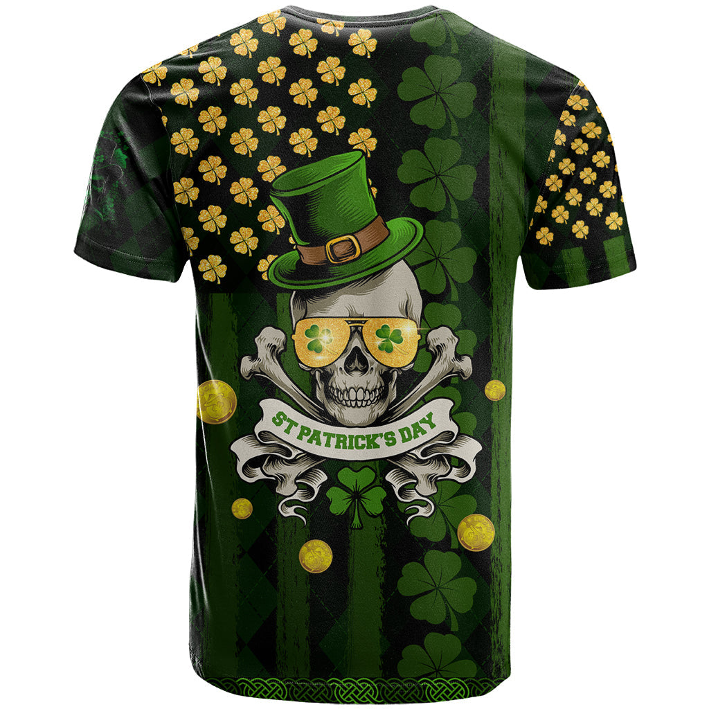 St Patrick's Day Skull T-Shirt American Flag Shamrock Graphic Tee