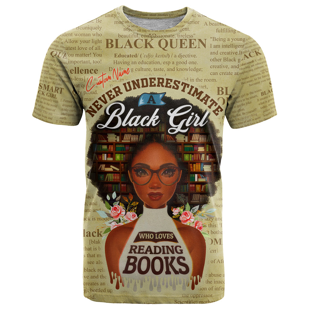 Personalized Black Girl African T-Shirt Never Underestimate A Book Lover Graphic Tee