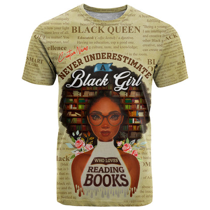 Personalized Black Girl African T-Shirt Never Underestimate A Book Lover Graphic Tee
