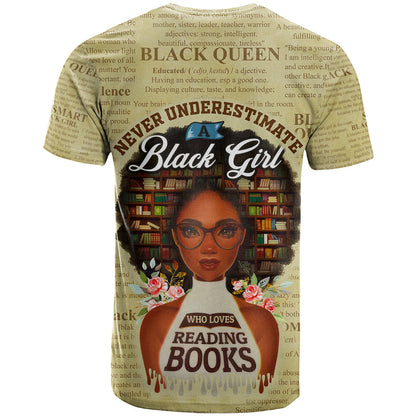 Personalized Black Girl African T-Shirt Never Underestimate A Book Lover Graphic Tee
