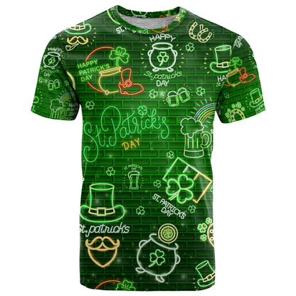 Ireland St Patrick's Day T-Shirt Symbols Neon Graphic Tee