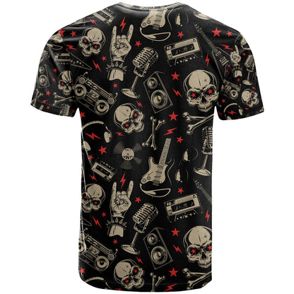Rock And Roll Skull Pattern Design T-Shirt Graphic Tee