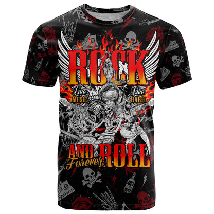 Rock And Roll Skull Forever T-Shirt Graphic Tee