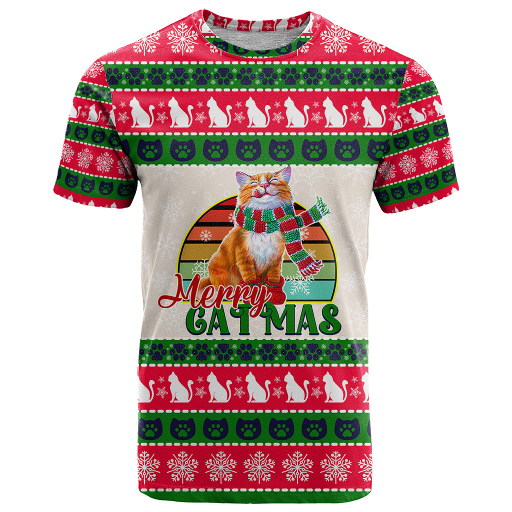 Merry Christmas Cat T-Shirt Meowy Catmas Xmas Tree Graphic Tee