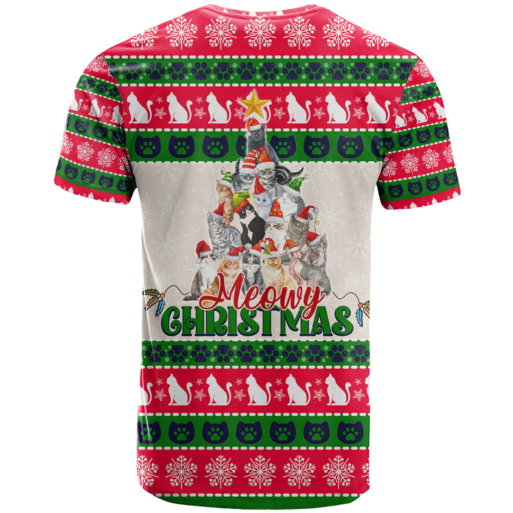 Merry Christmas Cat T-Shirt Meowy Catmas Xmas Tree Graphic Tee