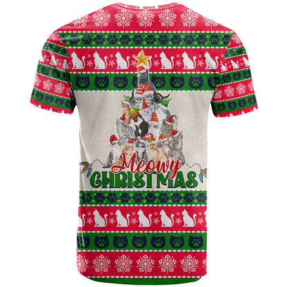 Merry Christmas Cat T-Shirt Meowy Catmas Xmas Tree Graphic Tee