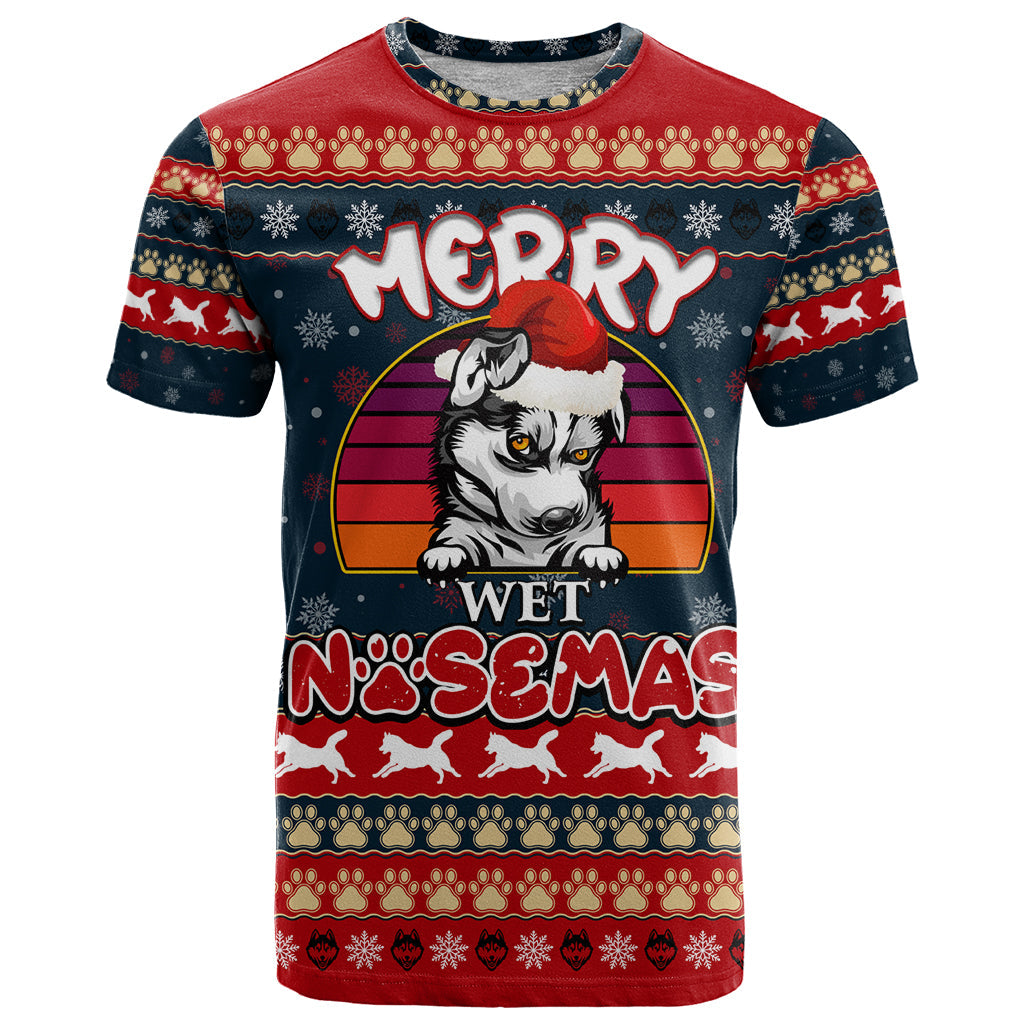 Merry Wet Nosemas T-Shirt Christmas Husky Graphic Tee
