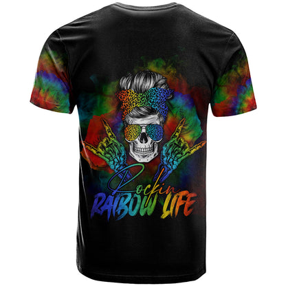 LGBT Rockin The Rainbow Life Skull T-Shirt Graphic Tee