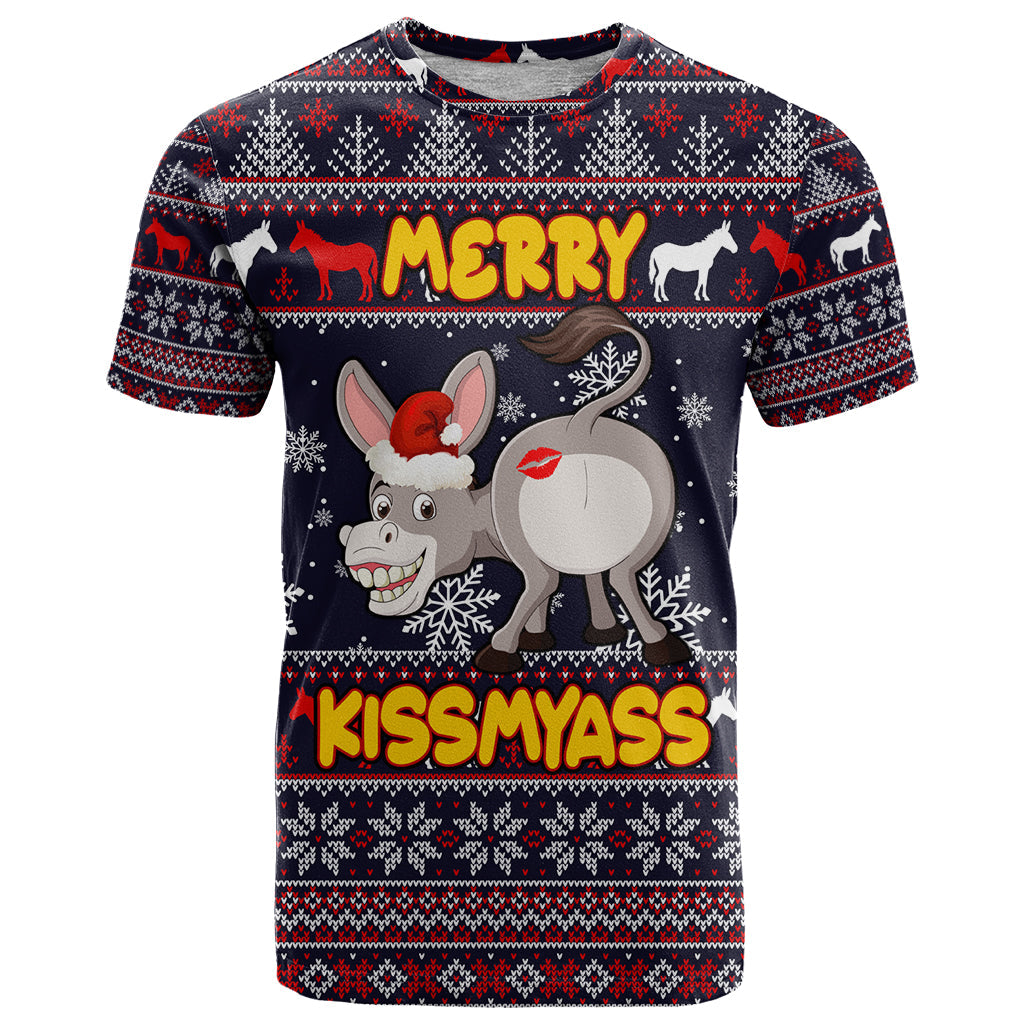Funny Donkeys Christmas T-Shirt Merry Kissmyass Graphic Tee