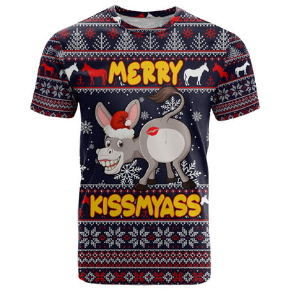 Funny Donkeys Christmas T-Shirt Merry Kissmyass Graphic Tee