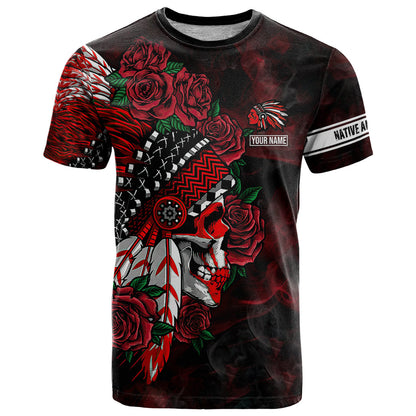 Personalised Native American Chief Skull T-Shirt Rose Skull Graphic Tee