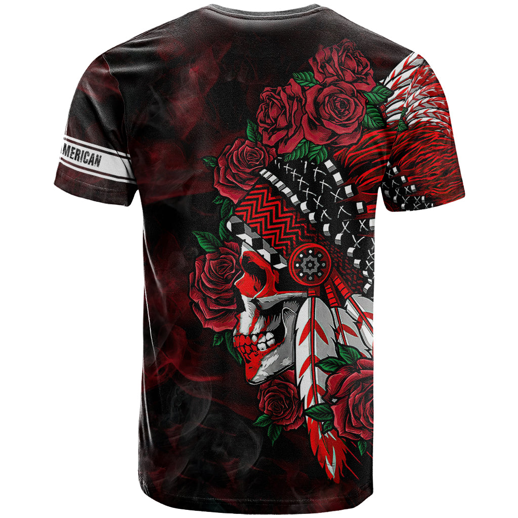 Personalised Native American Chief Skull T-Shirt Rose Skull Graphic Tee