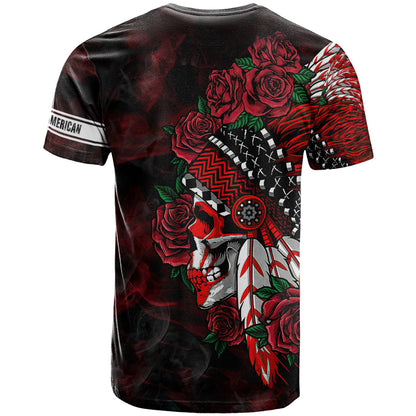 Personalised Native American Chief Skull T-Shirt Rose Skull Graphic Tee