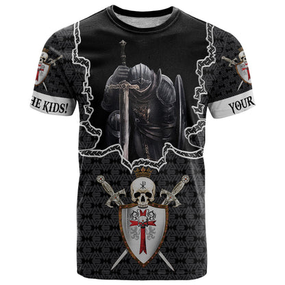 Personalised Knights Templar Warrior Skull T-Shirt Graphic Tee