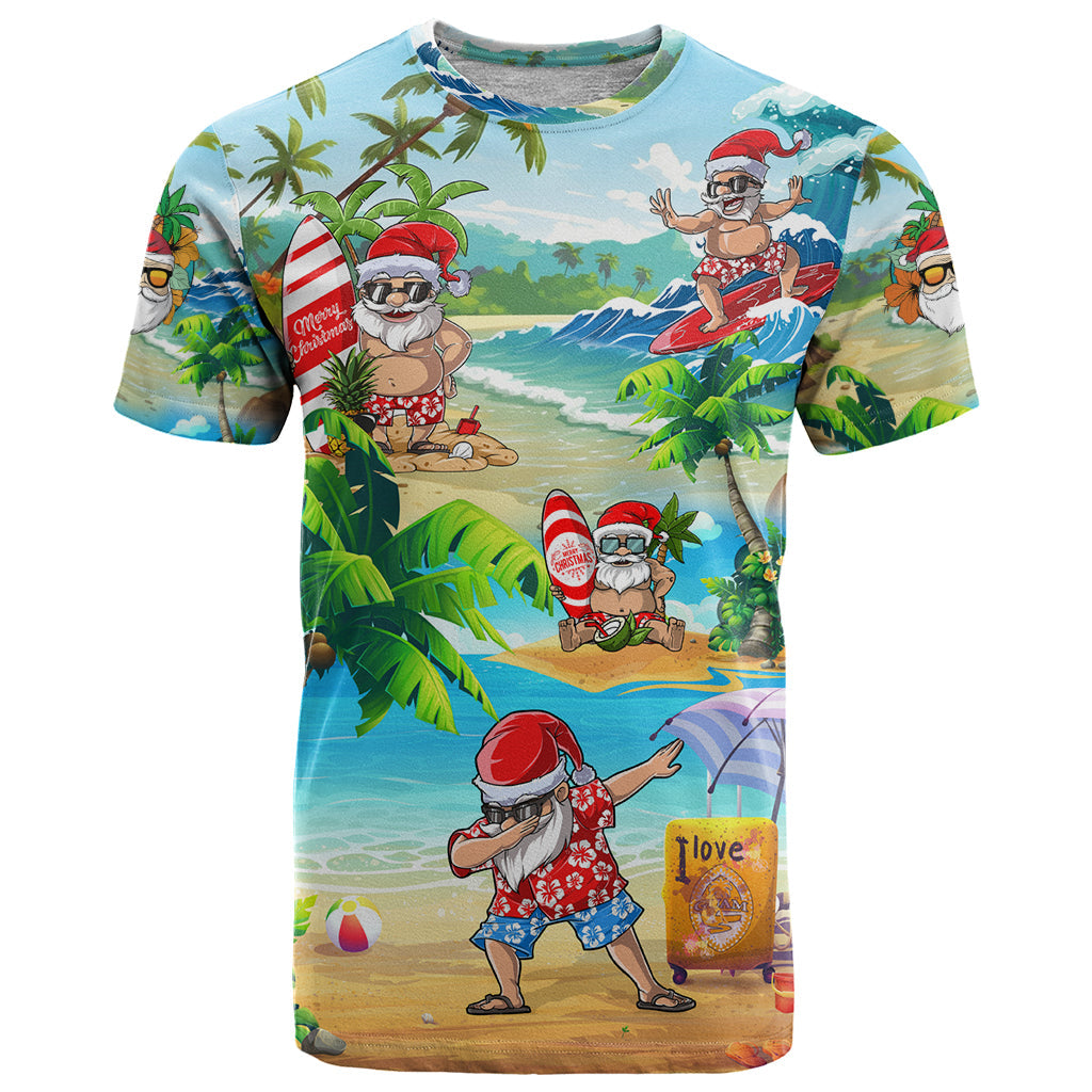 Guam Christmas T-Shirt Santa Claus Beach and Wave Graphic Tee