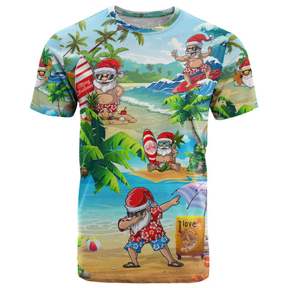 Guam Christmas T-Shirt Santa Claus Beach and Wave Graphic Tee