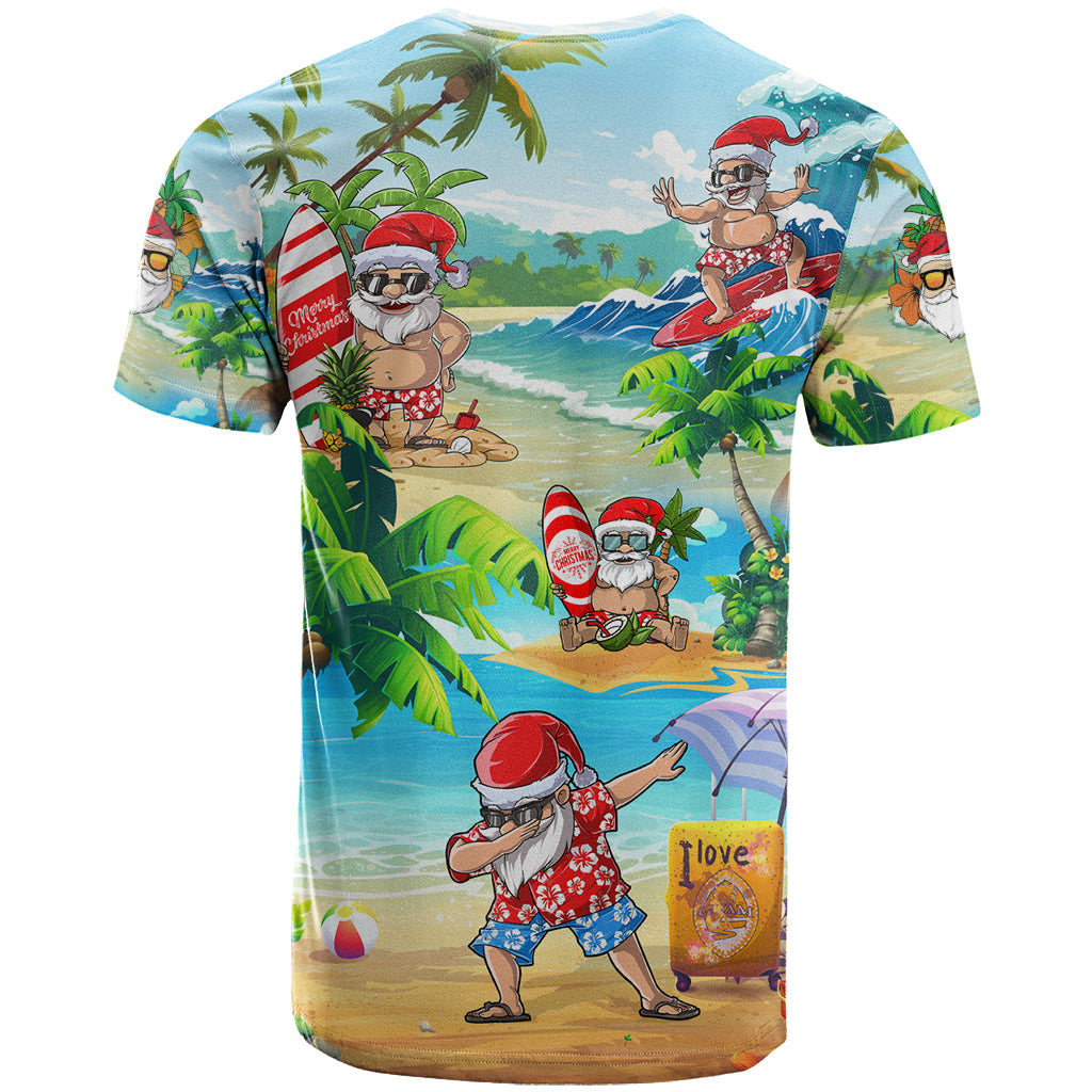 Guam Christmas T-Shirt Santa Claus Beach and Wave Graphic Tee