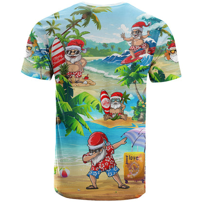 Guam Christmas T-Shirt Santa Claus Beach and Wave Graphic Tee