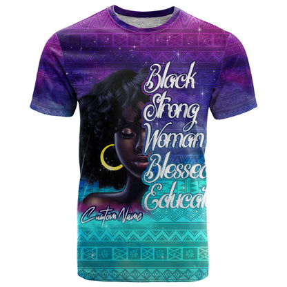 Black Strong Women Blessed Educated T-Shirt African Girl Graphic Tee