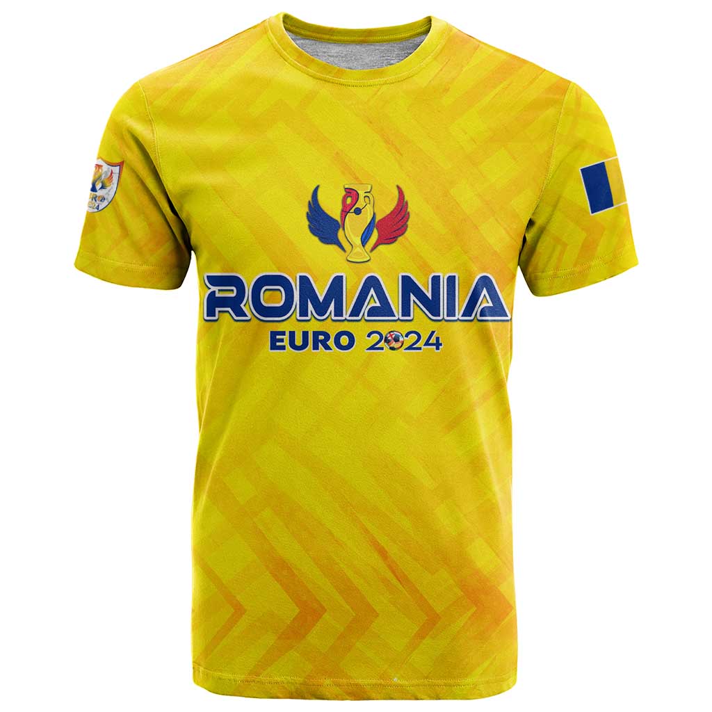 Personalized Romania Football 2024 T-Shirt Trophy Wing Style Graphic Tee