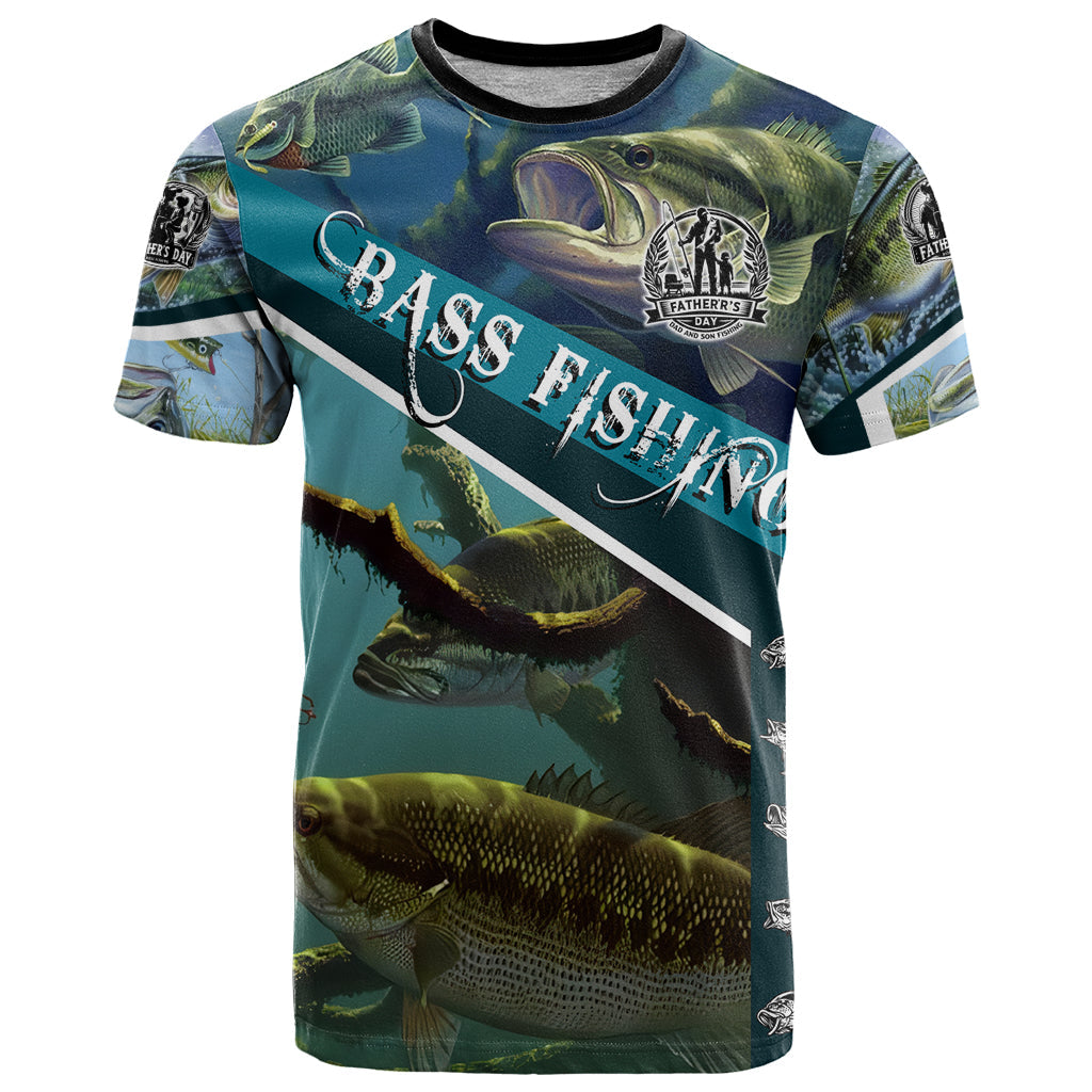 Happy Father's Day Bass Fishing T-Shirt Dad and Son Graphic Tee