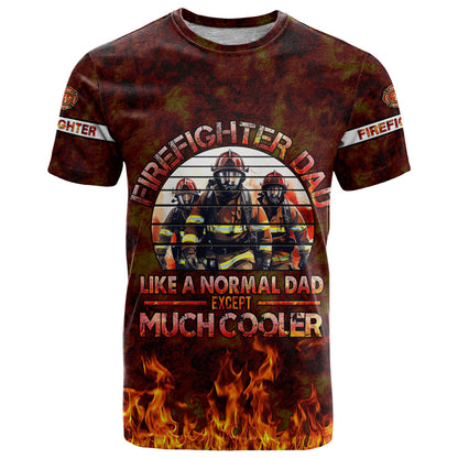 Father and Kids Firefighter T-Shirt Like A Normal Dad Graphic Tee