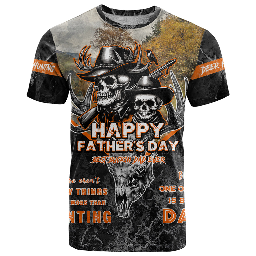 Father's Day Skull Deer Hunting T-Shirt Best Buckin Dad Ever Graphic Tee