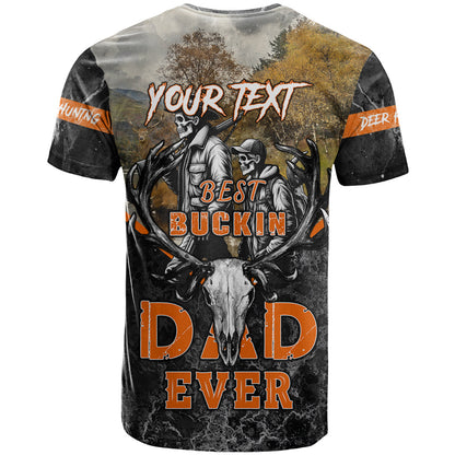 Father's Day Skull Deer Hunting T-Shirt Best Buckin Dad Ever Graphic Tee