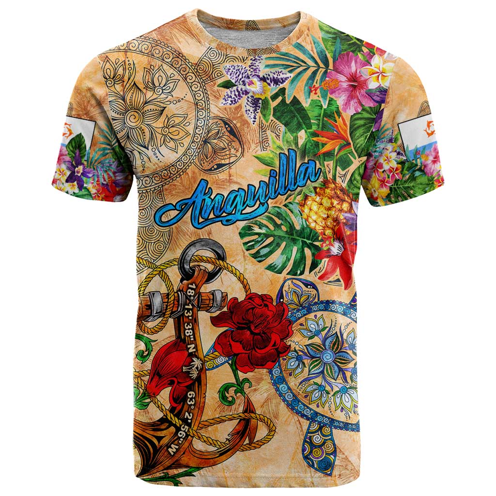 Anguilla T-Shirt Geographic Coordinate Anchor - Turlte Tropical Graphic Tee