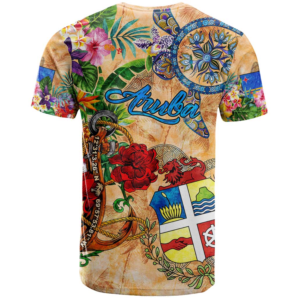 Aruba T-Shirt Geographic Coordinate Anchor - Turlte Tropical Graphic Tee