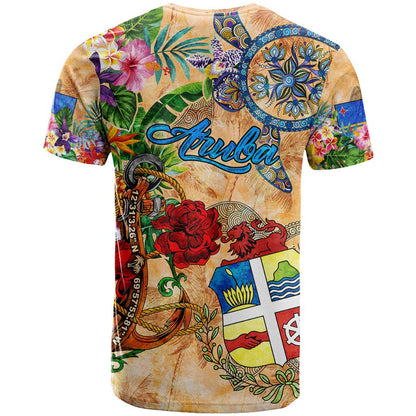 Aruba T-Shirt Geographic Coordinate Anchor - Turlte Tropical Graphic Tee