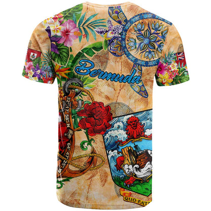 Bermuda T-Shirt Geographic Coordinate Anchor - Turlte Tropical Graphic Tee