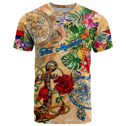 Sint Maarten T-Shirt Geographic Coordinate Anchor - Turlte Tropical Graphic Tee