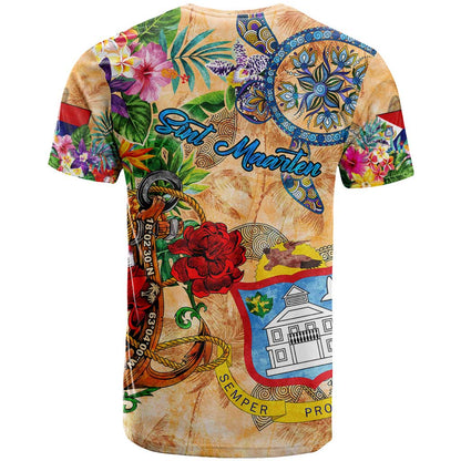 Sint Maarten T-Shirt Geographic Coordinate Anchor - Turlte Tropical Graphic Tee