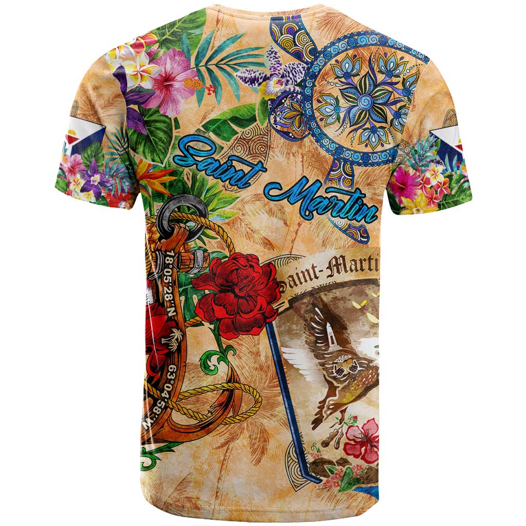 Saint Martin T-Shirt Geographic Coordinate Anchor - Turlte Tropical Graphic Tee
