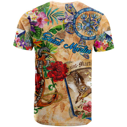 Saint Martin T-Shirt Geographic Coordinate Anchor - Turlte Tropical Graphic Tee