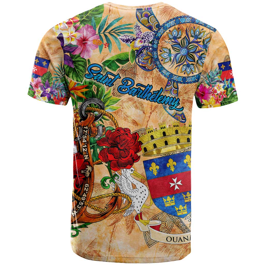 Saint Barthelemy T-Shirt Geographic Coordinate Anchor - Turlte Tropical Graphic Tee