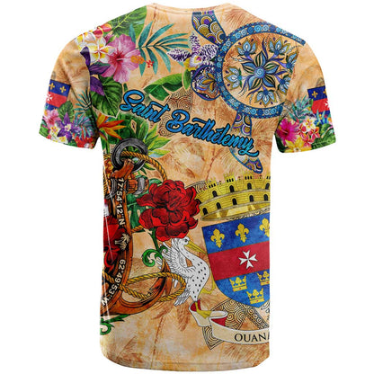 Saint Barthelemy T-Shirt Geographic Coordinate Anchor - Turlte Tropical Graphic Tee